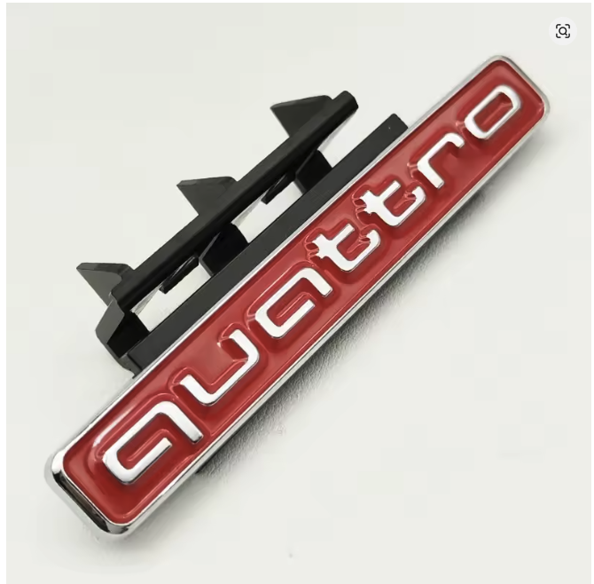 Audi Quattro Front Grille Badge – Red & Silver (95mm)